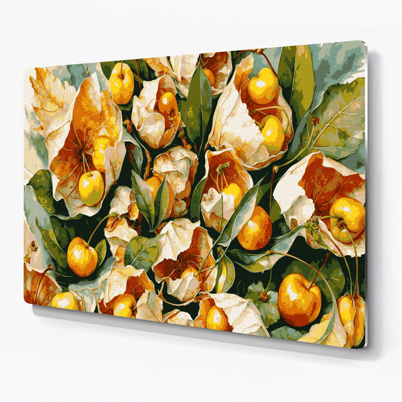 Art mural en métal fruitier cerise beige, H 24 po x l 36 po
