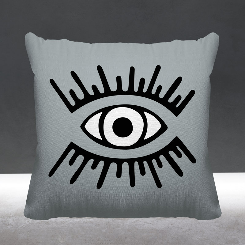 Coussin intérieur / extérieur Miranda Evil Eye, L 17 po x H 17 po, gris
