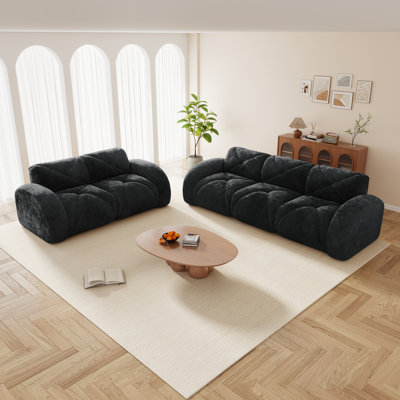 Ensemble de canapé 2 pièces Canapé confortable, ensemble de canapé 2 + 3 places, canapé à assise profonde, tissu de velours doux, fond en éponge haute densité 32D, aucun assemblage requis, ensemble de canapé moderne pour le salon
