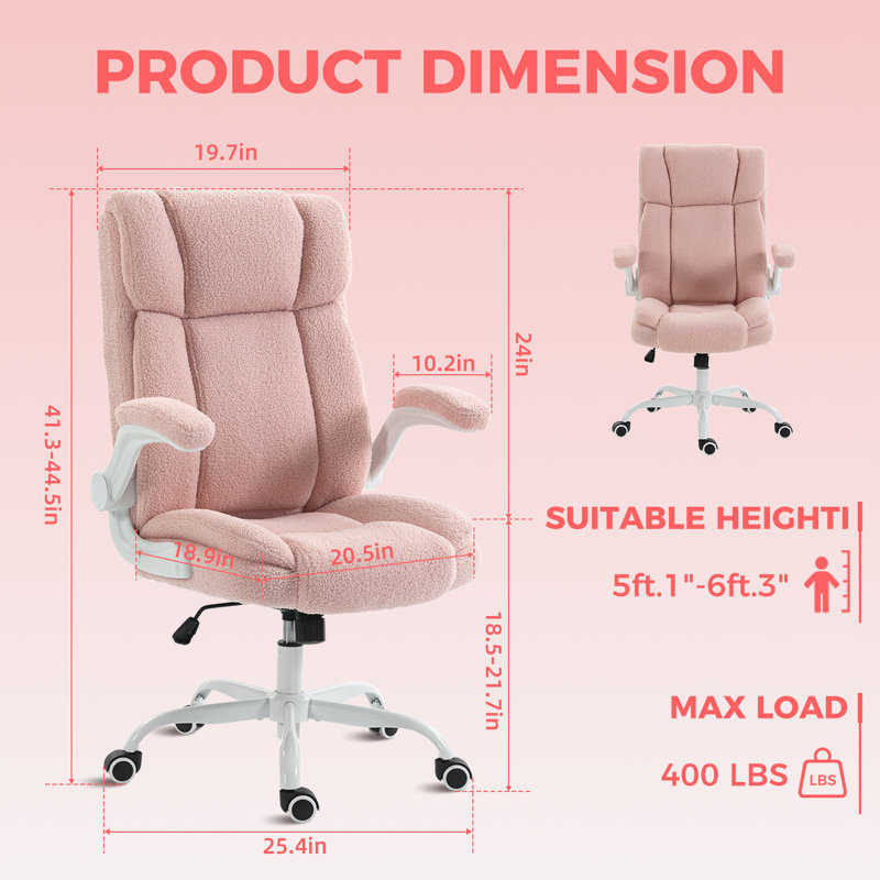 Kroen High Back Ergonomic Executive Office Chair with Flip-up Armrests (Pink), Pink