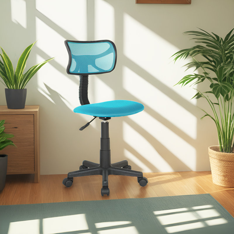 Chaise de bureau pivotante en filet à dossier bas avec réglage de la hauteur, Bleu