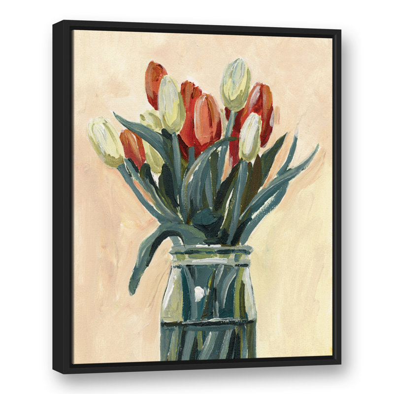 Vase de tulipes - Peinture, H 31,75 po x l 25,75 po x P 1,75 po, Toile à cadre flottant noir
