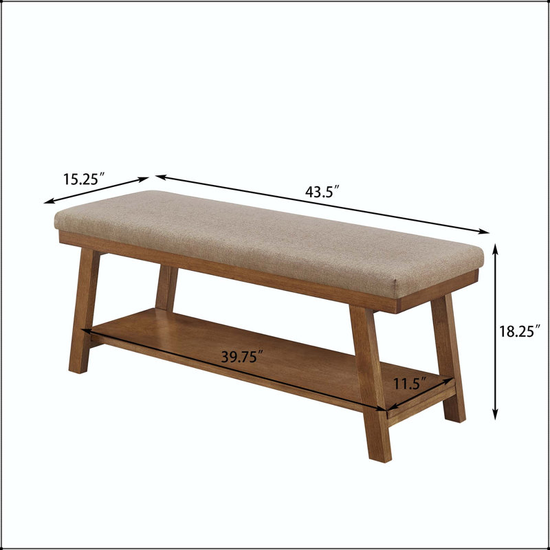 Banc rembourré en lin avec tablette de rangement inférieure - capacité de 350 lb, Lin, Lin