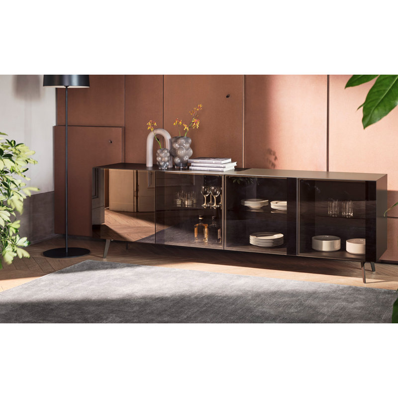 Crystal Sideboards Buffets, 31.13"H x 95"W x 19.75"D, Matt Bronze / Bronze Glass