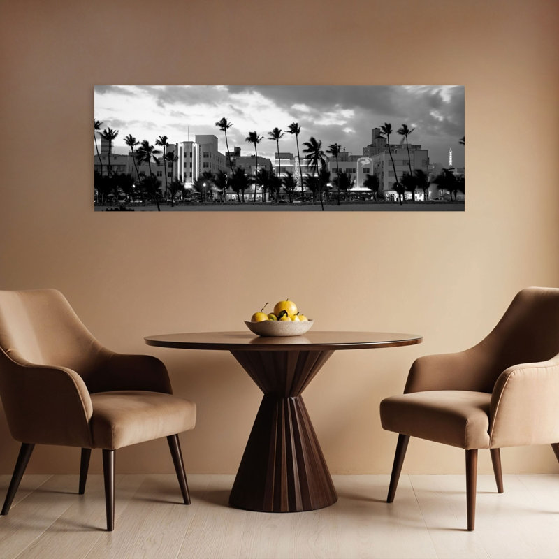 Buildings Lit Up At Dusk Ocean Drive Miami Beach Florida USA 1 Piece Wrapped Canvas Panoramic Wall Art