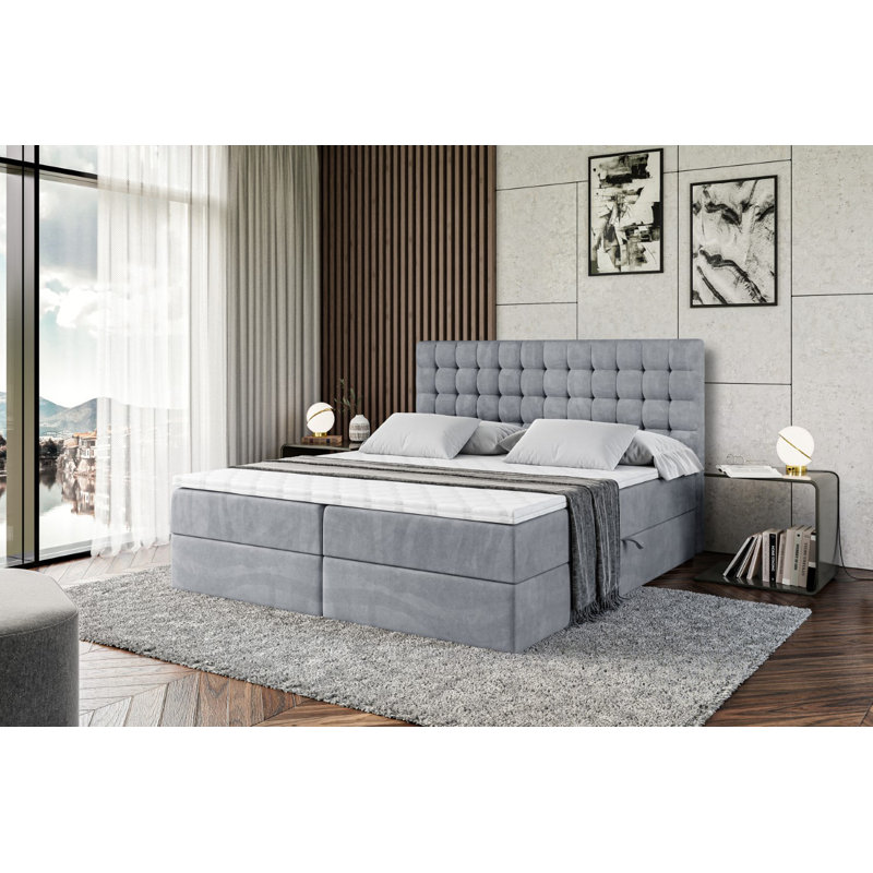 Bed with Mattress, 200 x 200 cm, Grey