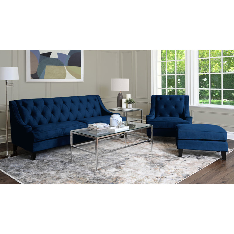 Ensemble de salon standard 3 pièces Asriel, Polyester bleu marine
