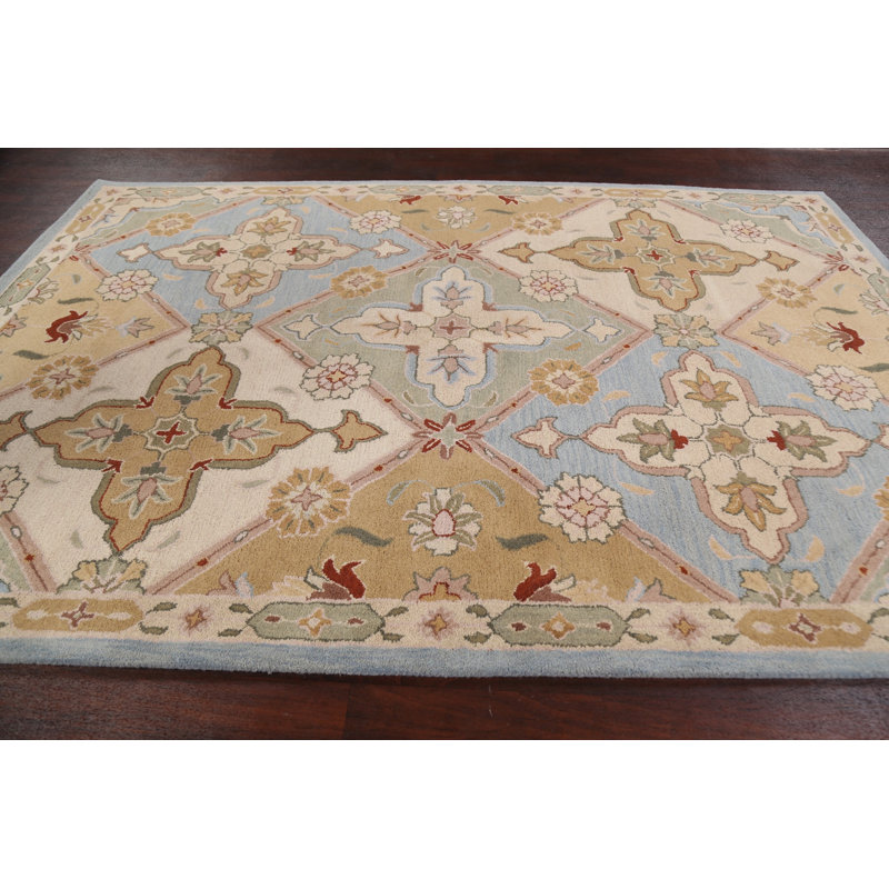 Tapis oriental ivoire / brun clair / bleu clair en laine touffetée à la main Florentia