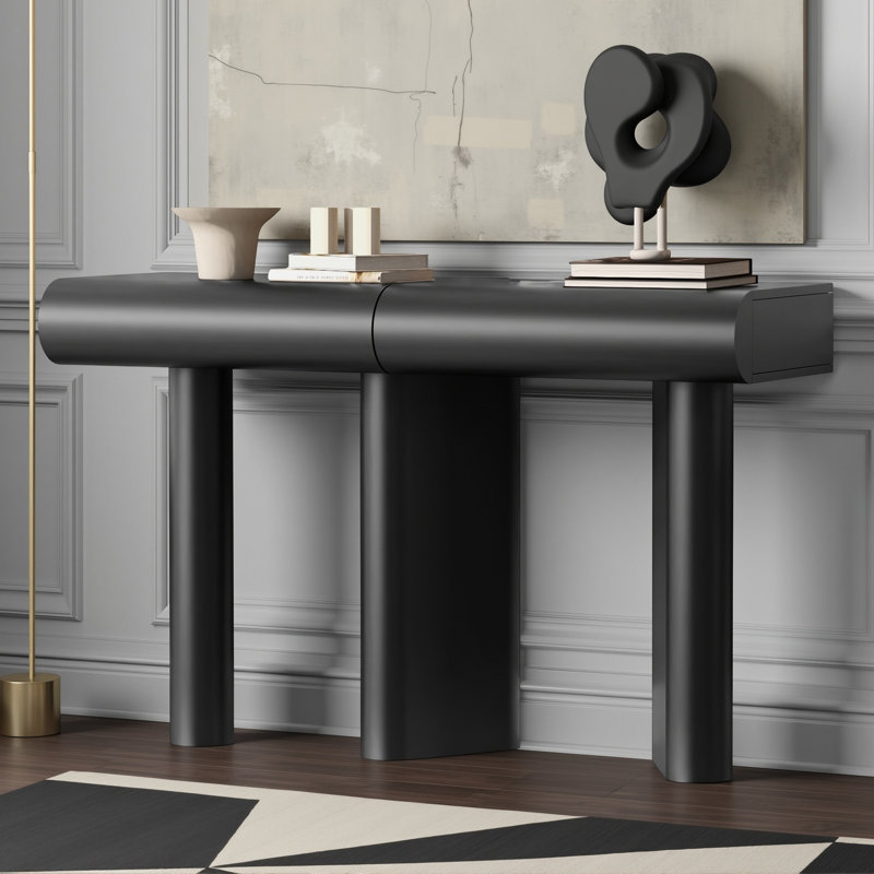 Console étroite 47,6 po avec 2 tiroirs, table d'entrée moderne avec finition ultrabrillante pour petits espaces, Noir
