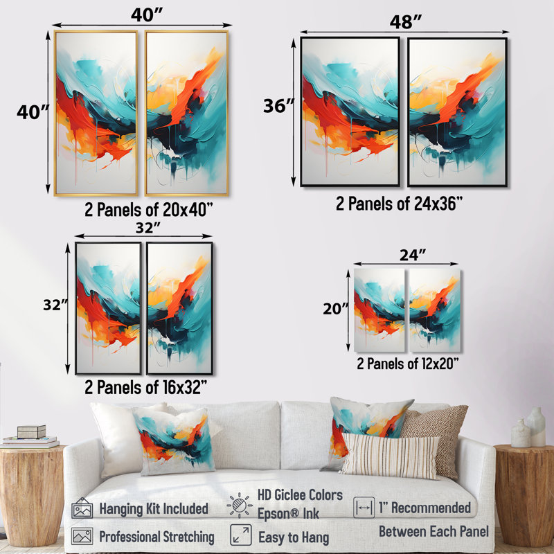 «Colorful Abstract Expression III», art mural abstrait 2 pièces, H 20 po x l 24 po, Brun, Impression encadrée flottante