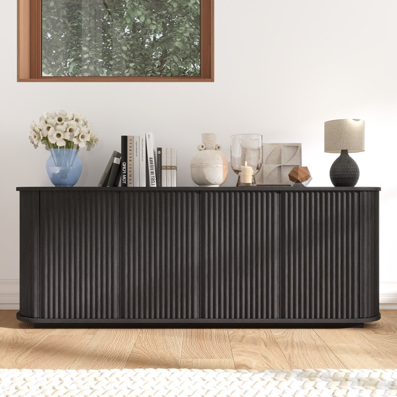 Buffet de rangement 64 "avec motif à vagues, Noir
