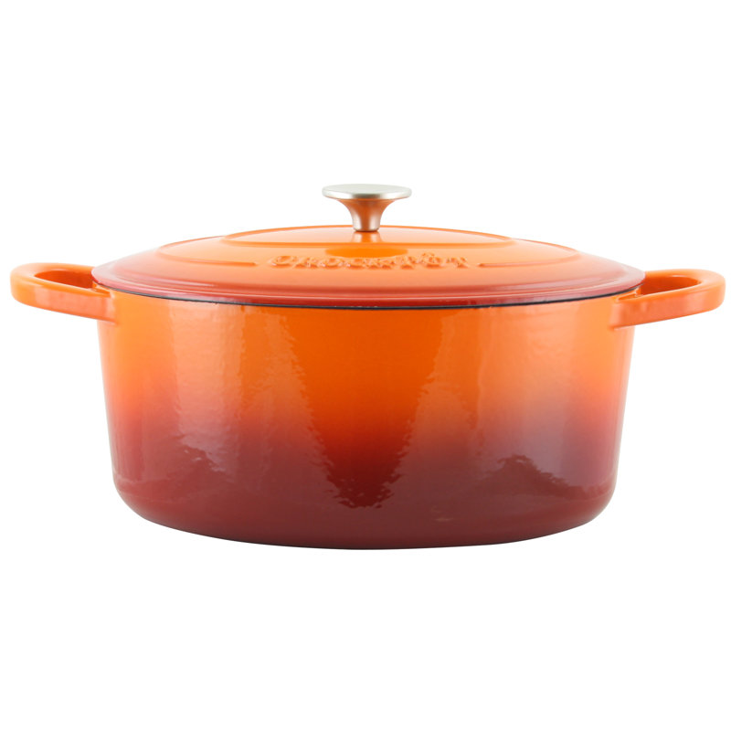 Crock-pot Artisan 7 qt. Non-Stick Cast Iron Oval Dutch Oven, Sunset Orange