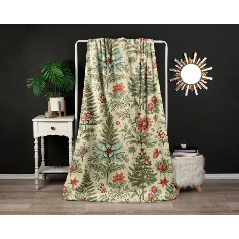 Jeté , L 51 po x L 60 po, Floral, Rouge/vert/brun clair