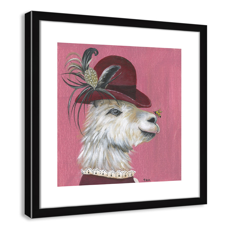 Art sur toile llama, H 17 po x l 17 po x P 1,18 po, Cadre argenté