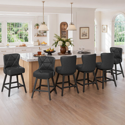 Zorla Swivel 26'' Faux Leather Counter Stools With Metal Frame