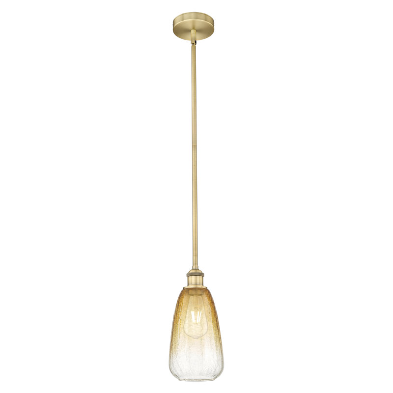 Edison - Brookhaven Amande - Mini-luminaire suspendu avec tige 6 po 1 lumière, Laiton brossé, Ambre