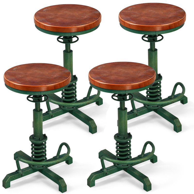 Tabouret pivotant en bois massif Jaitun, Vert antique, 2