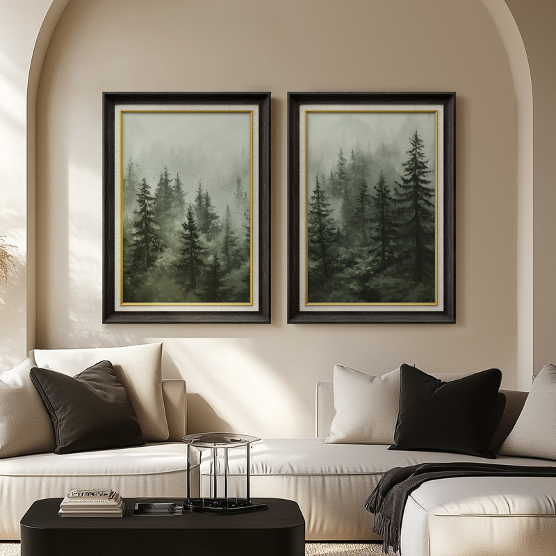 Neutre brume abstraite - ensemble de 2 reproductions d'art mural encadrées de qualité supérieure sur papier 26 po x 36 po