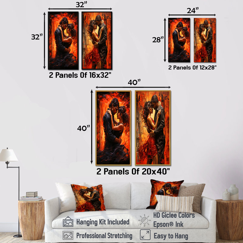 Dance Tango Temptation - ensemble d'art mural sur toile Dance, Encadrement brun, H 32 po x l 33 po