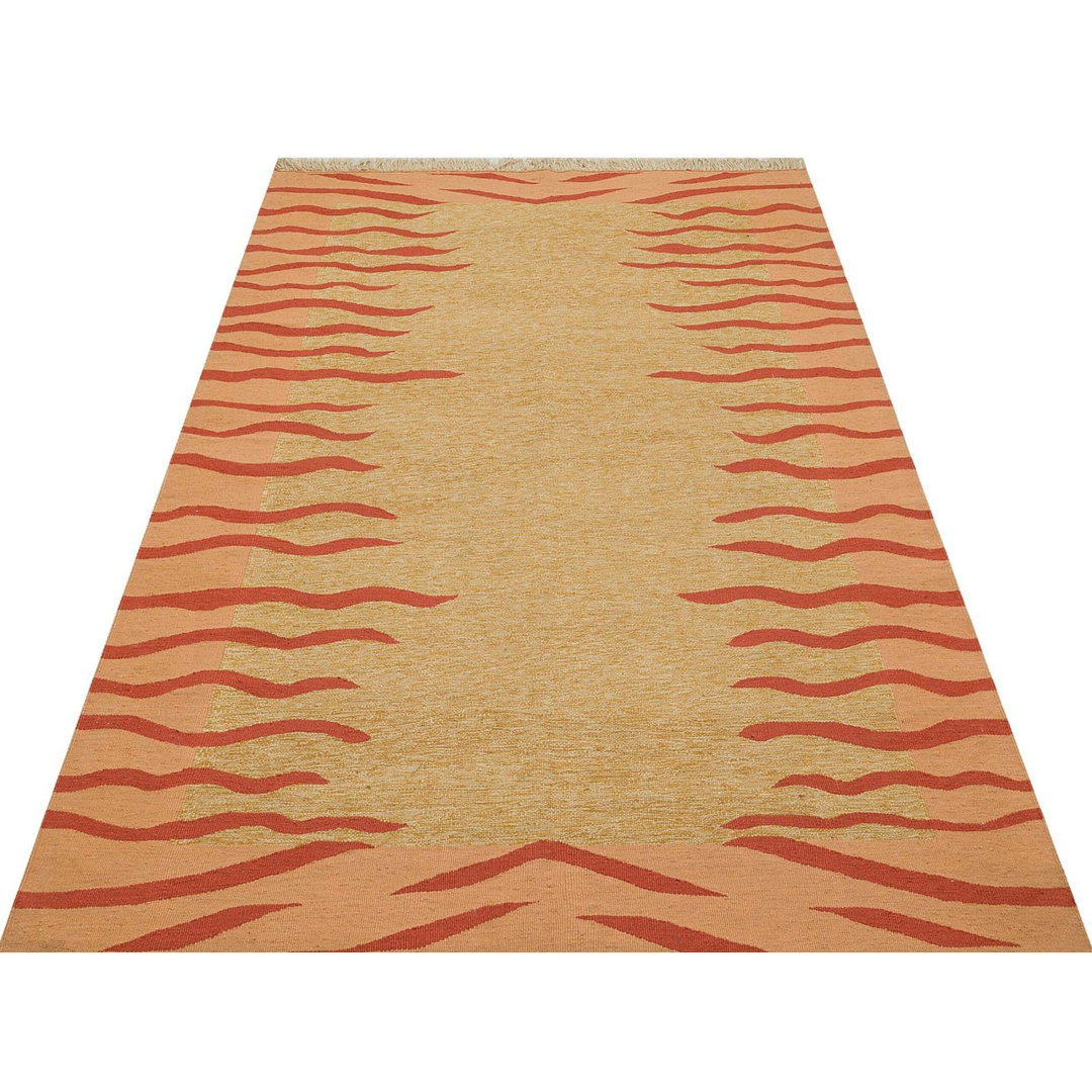 Kilim Orange Geometric Wool Handmade Area Rug