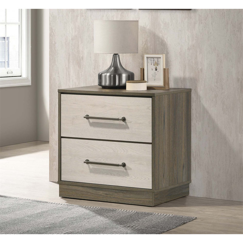 Edmondson Grey Oak 2-Drawer Nightstand, Oak