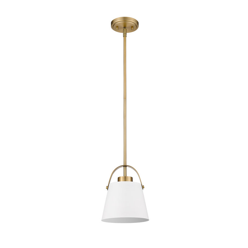 Luminaire suspendu conique à 1 lumière Chrisha, H 9,5 po x l 8 po x P 8 po, Blanc mat, Laiton héritage