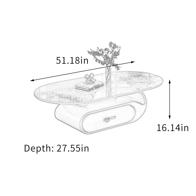 Table basse Modern Modern, 16.14" H x 51.18" L x 27.55" W, Grey/White, Marble