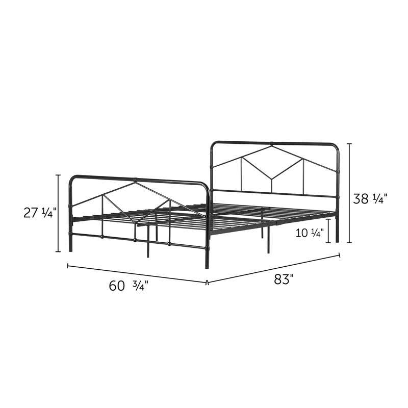 Queen Black Metal Geometric Headboard Platform Bed