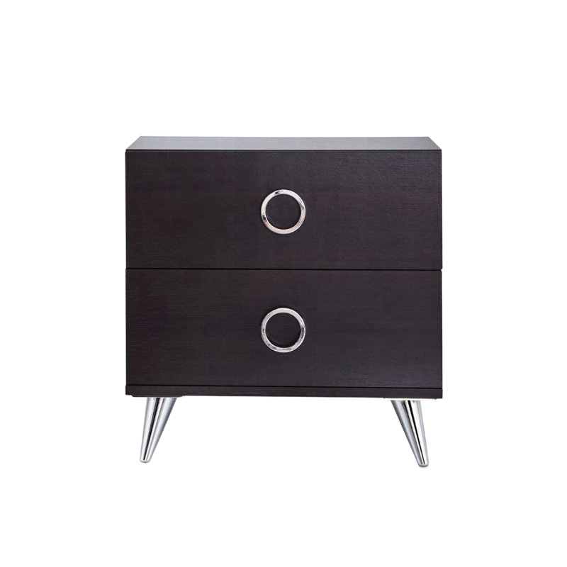 Table de chevet pour chambre à coucher avec 2 tiroirs - Pattes en plastique argentées pour un look raffiné