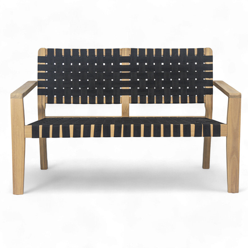 Melvin Acacia Wood Patio Loveseat, Black/Light Teak