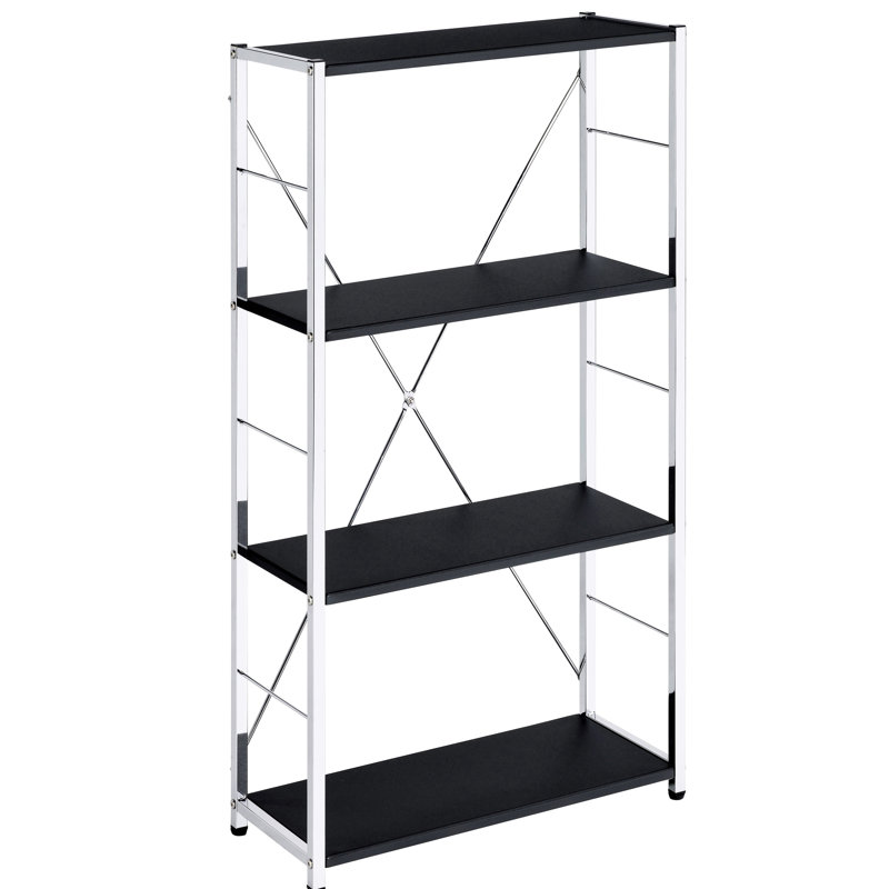 Bibliothèque polyvalente 4 en noir et argent pour organiser une bibliothèque de bureau électronique rectangulaire avec pieds en métal, couleur