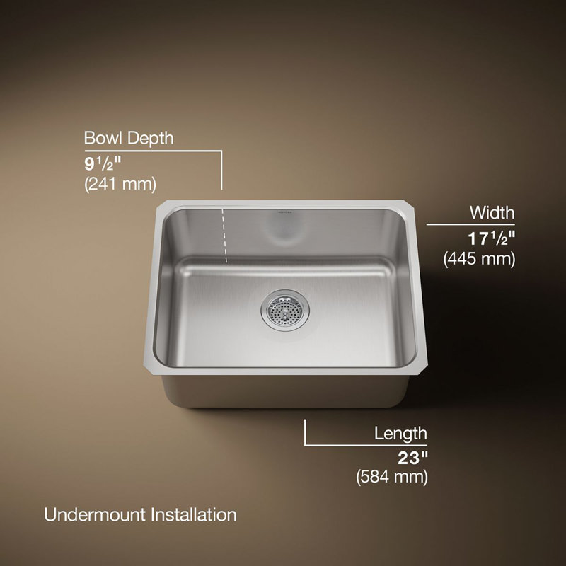 Undertone 23" L x 17-1/2" W x 9-13/16" Medium Squared Under-Mount Single-Bowl Kitchen Sink