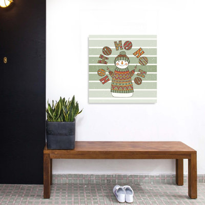 Jolly Ho Ho Ho Snowman Abstract Contemporary Winter Landscape Wall Art Print 1 Piece Wrapped Canvas Wall Art