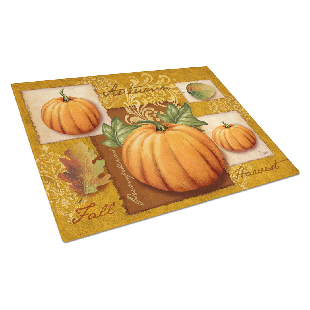 The Holiday Aisle Fall Harvest Pumpkin Glass Cutting Board The Holiday Aisle®