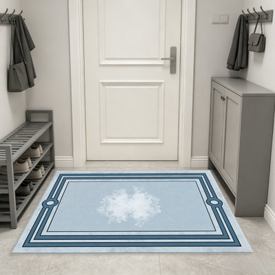 Tapis bleu Art Deco Border pour le salon, doux et confortable, adapté à toutes les saisons, facile à entretenir, tapis de sol intérieur lavable à la machine, sous la table de ferme convenant à la chambre à coucher, à la salle à manger, au bureau, au balcon, au patio