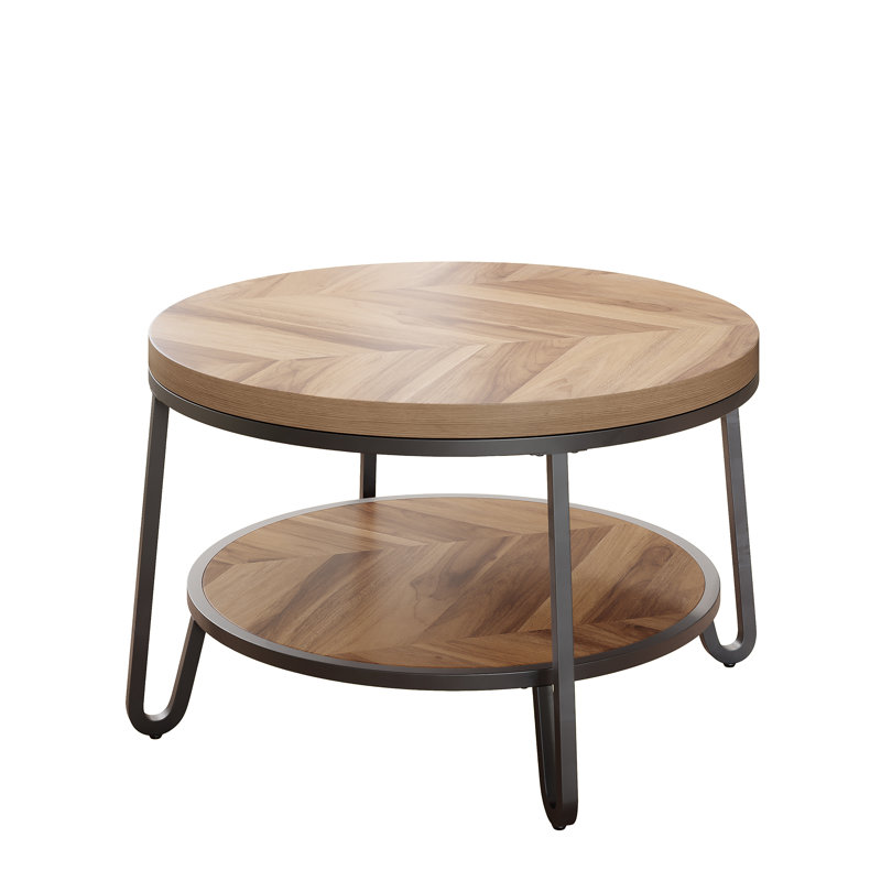 Mia 32" Round Coffee Table with 2-tier Storage Shelves