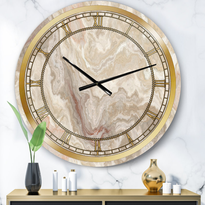 White Onyx Natural White Marble - Glam wall clock, Medium