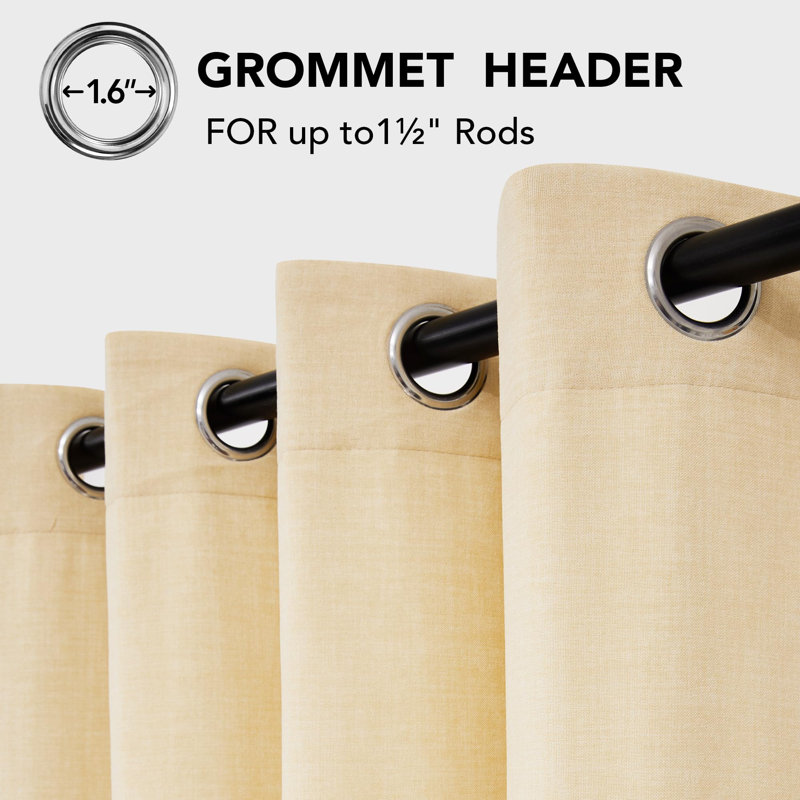 Double Liner Lightweight Linen With TPU Coating Blackout Curtains (Set Of 2), Beige, 52" W x 96" L