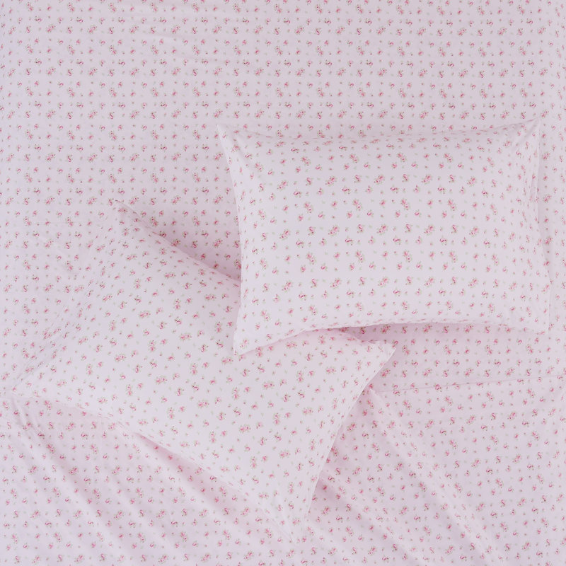 Ensemble de draps en microfibre 4 pièces Modern, Blush Floral, California King Sheet Set with 2 Pillowcases
