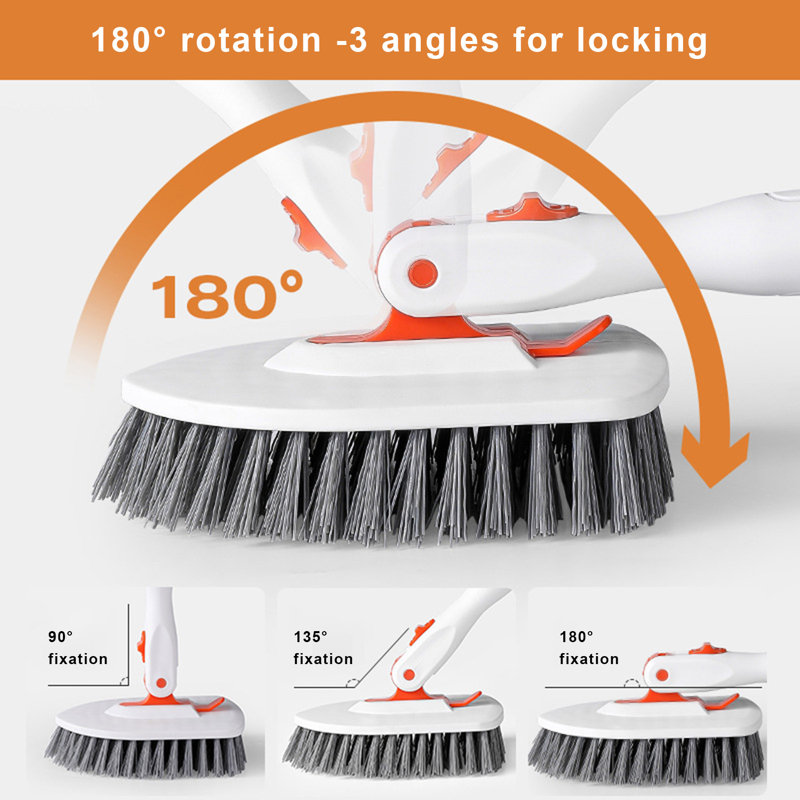 Brosse de nettoyage de salle de bain avec brosse de douche à carreaux de baignoire à longue poignée de 24 à 53 pouces et brosse de nettoyage murale pour baignoire à 180 degrés