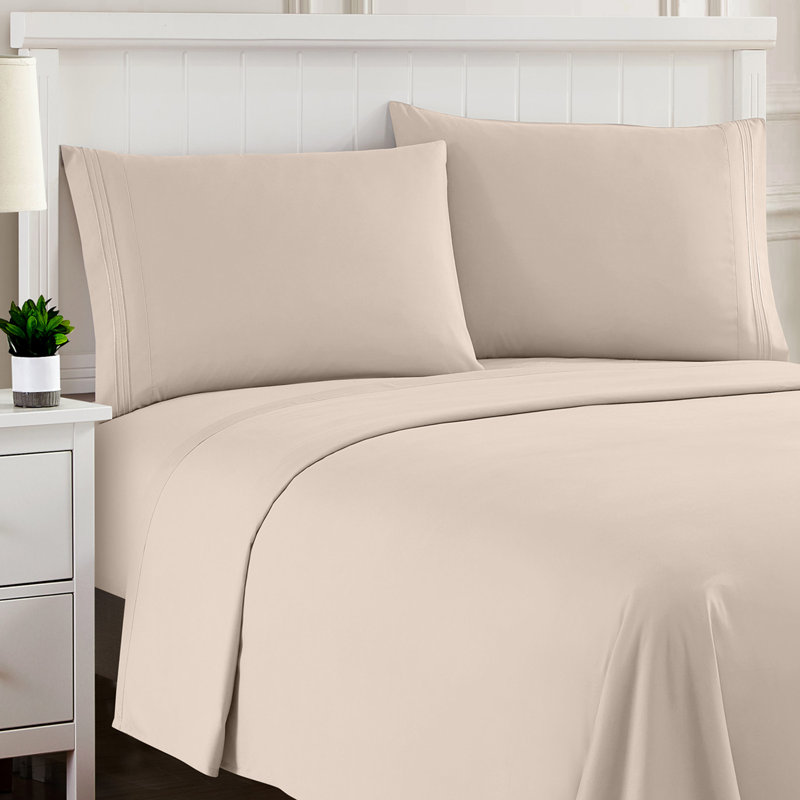 Luxurious Classic Soft Solid 1800 Series Microfiber Sheet Set, Various Colors and Sizes, Beige, King
