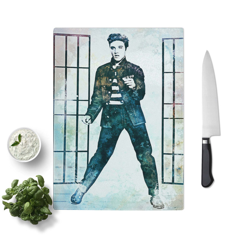 Glass Elvis Presley in Jailhouse Rock in Abstract Chopping Board, 39 cm W x 28.5 cm L