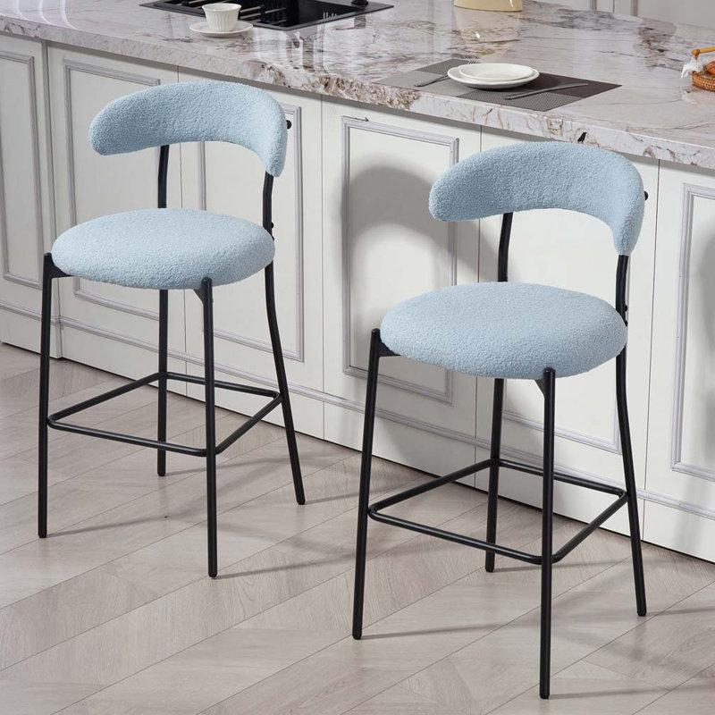 Tabourets de bar rembourrés en tissu Teddy, Bleu