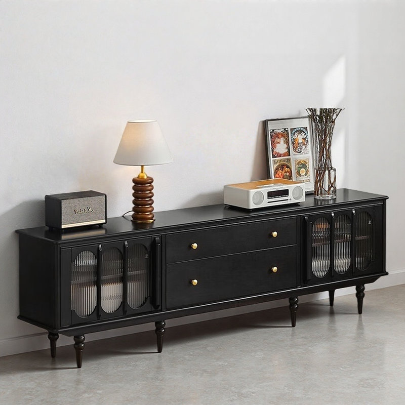 Meuble télé rétro noir, H 24,41 po x L 14,96 po x l 86,61 po
