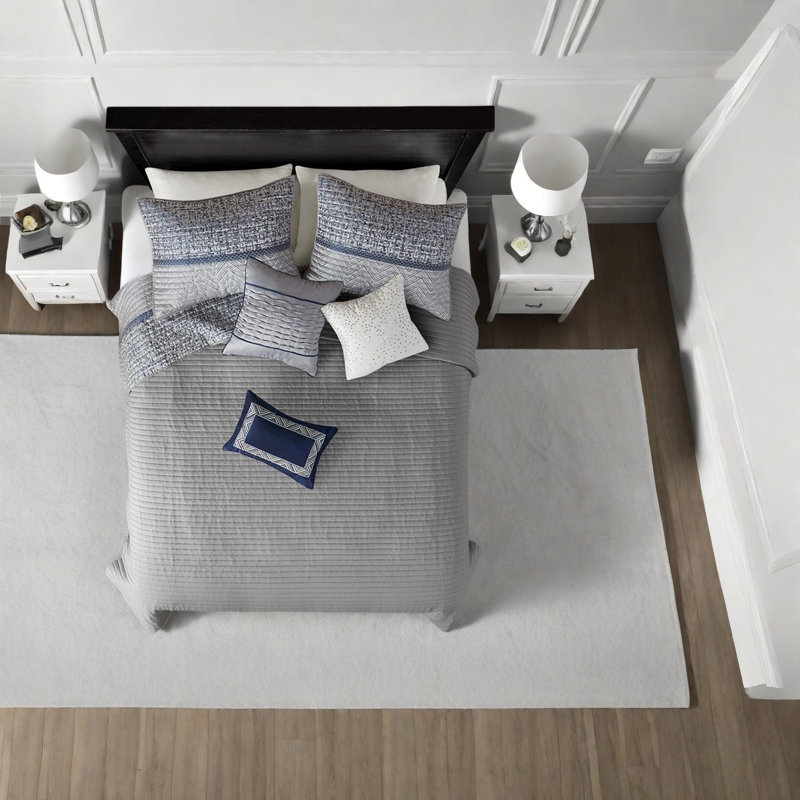Ensemble de literie réversible luxueux en coton bleu marine pour la maison