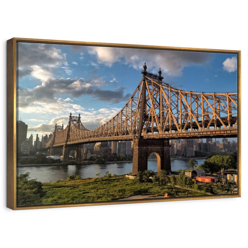 Pont de Queensboro, New York, 25 po x 17 po, Cadre flottant doré