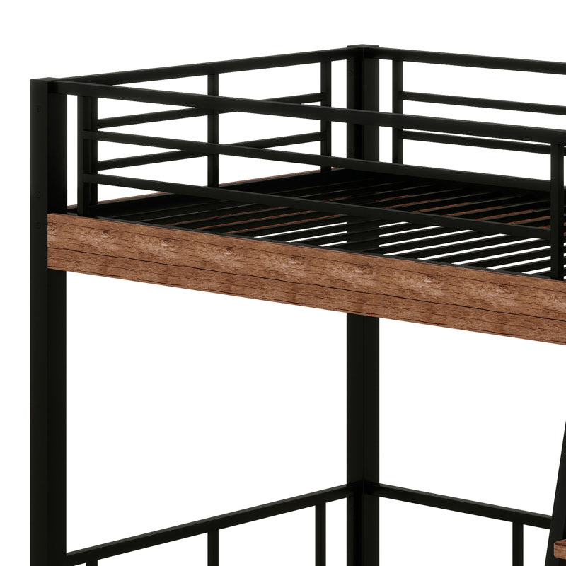 Metal  Loft Bed With Built-In Desk, Storage Shelf And Ladder, Space-Saving Design, Twin