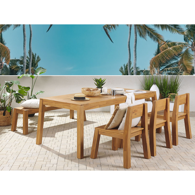 Belisma 6 - Person Acacia Wood Patio Dining Set with Rectangular Table , Cushions Included