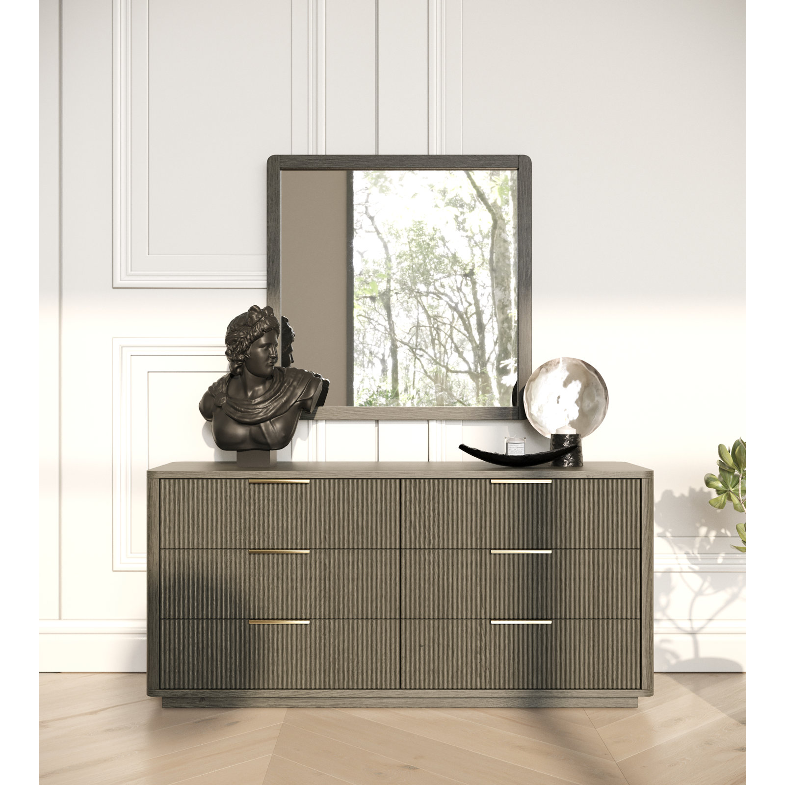 Akira Wood Wall Mirror, Gray Wash