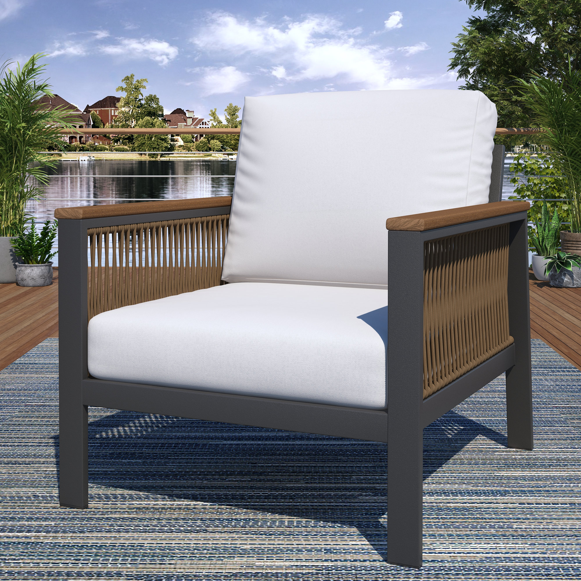 Townsend Metal Outdoor Lounge Chair with Sunbrella® Cushions, Canvas White Sunbrella® Canvas
